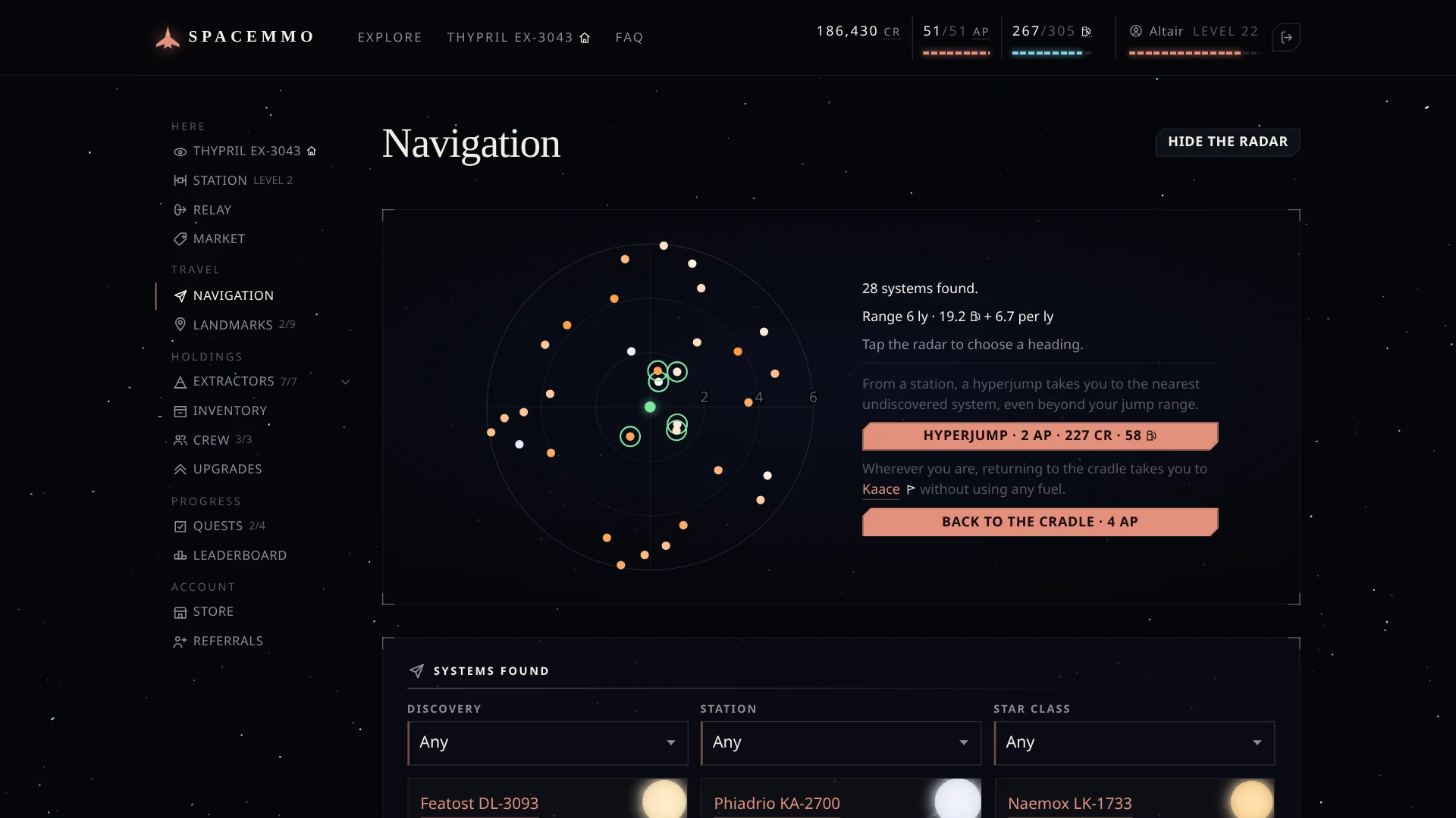 The navigation radar and the systems within range